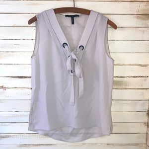 BCBG Maxazria Sleeveless Lace Up Front Shirt Top Women’s Size XS Cream